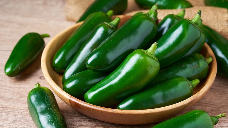 bowl of green jalapeños