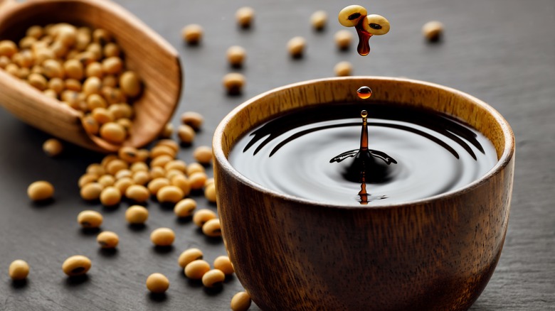 soy sauce with soybeans