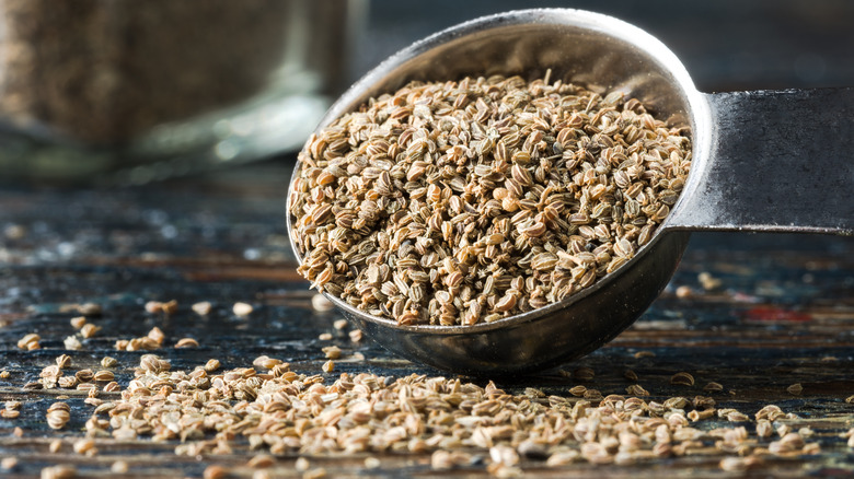 celery seeds spilled from teaspoon