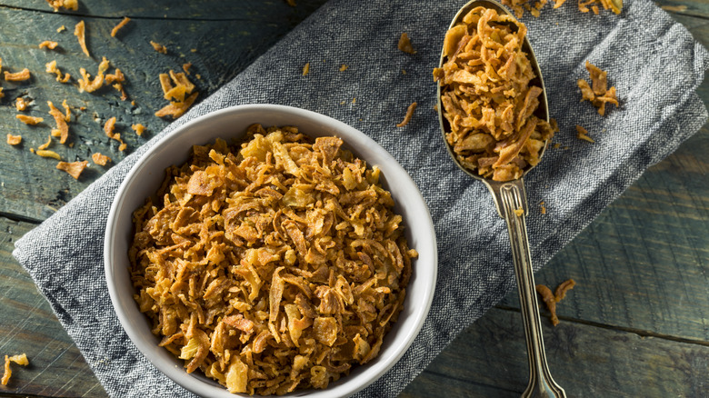 crispy fried onions with spoon