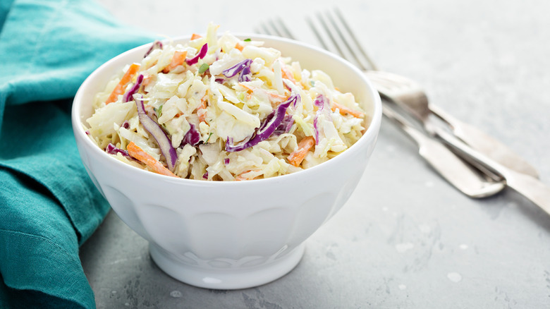 coleslaw in white bowl