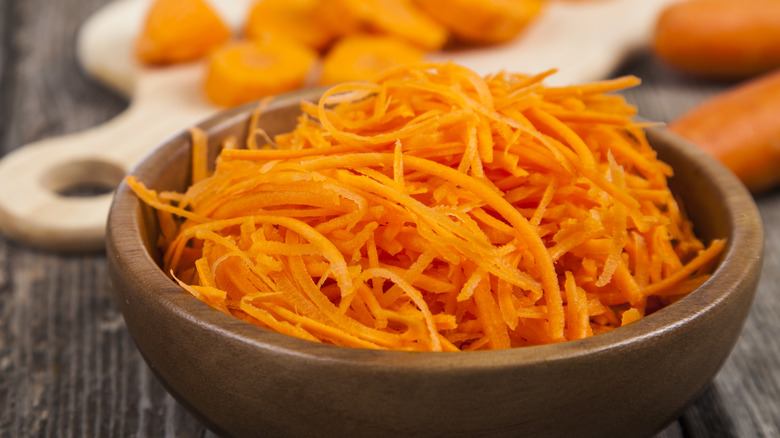 Grated carrots in a bowl