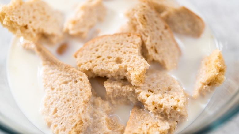 Bread soaking in milk