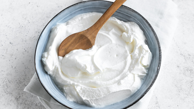 Yogurt in blue bowl