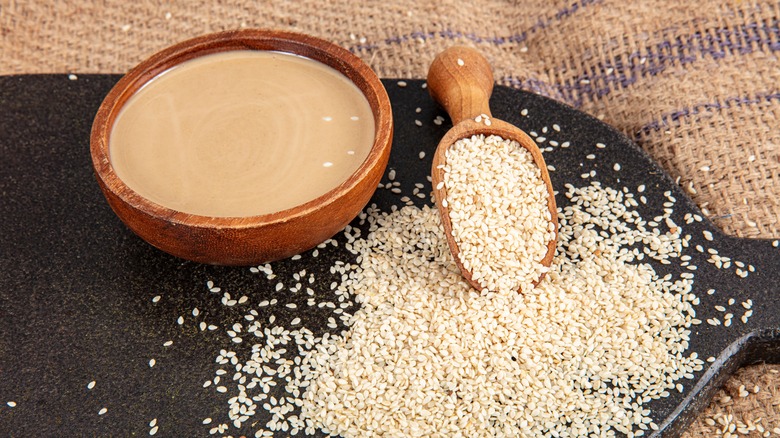 fresh tahini with sesame seeds