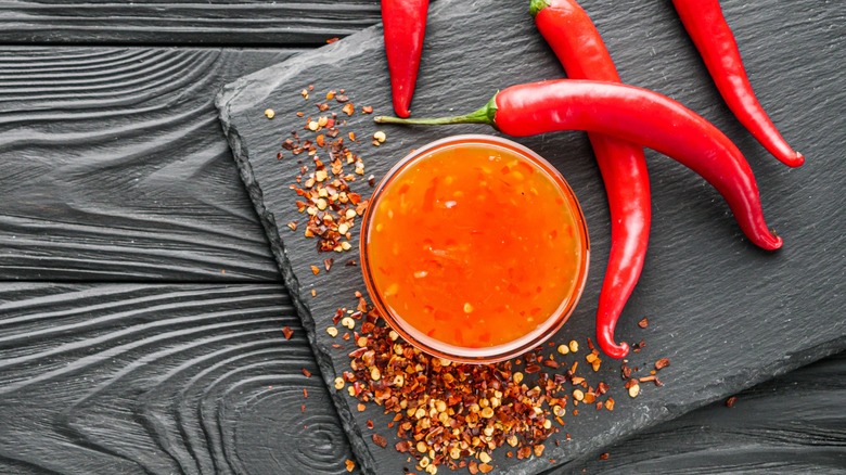 chili sauce with peppers