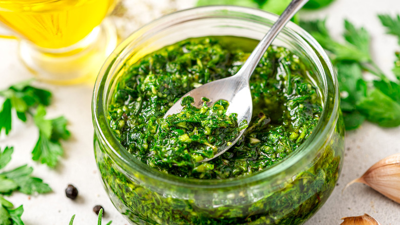 Herb marinade in jar