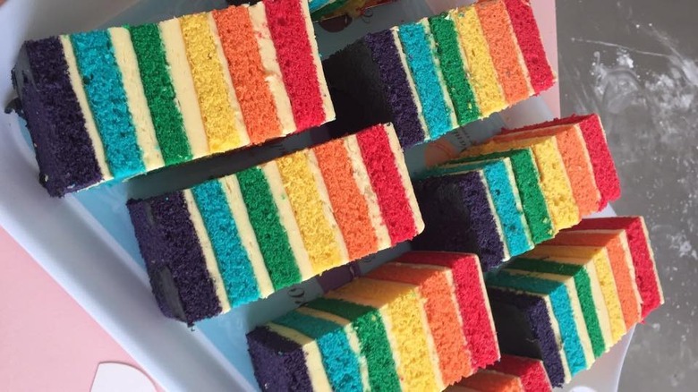 rainbow cake in rectangle slices