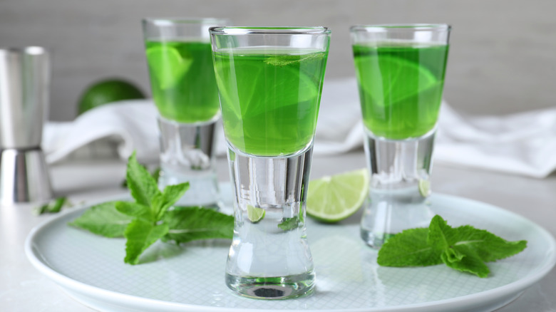 creme de menthe in shot glasses