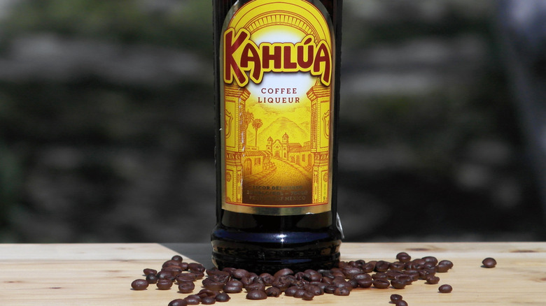 bottle of kahlua and coffee beans