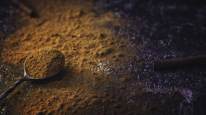 ground cinnamon on rustic background