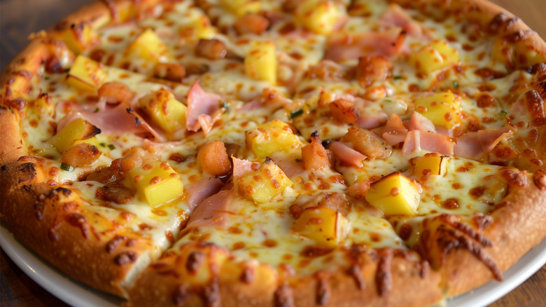 Hawaiian pizza with pineapple and ham