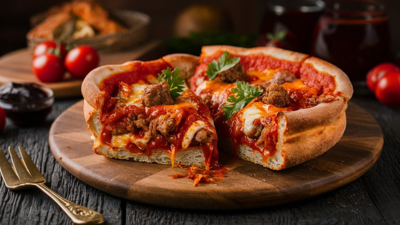 Deep-dish Chicago-style pizza