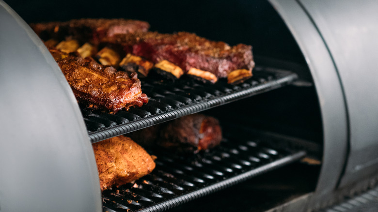 meat in smoker