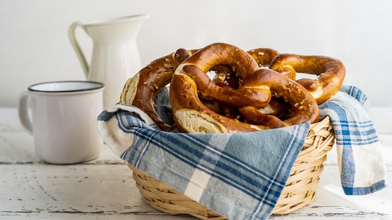 Basket of golden brown pretzels