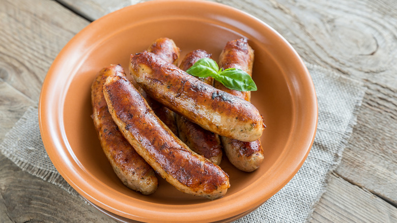 bowl of sausages