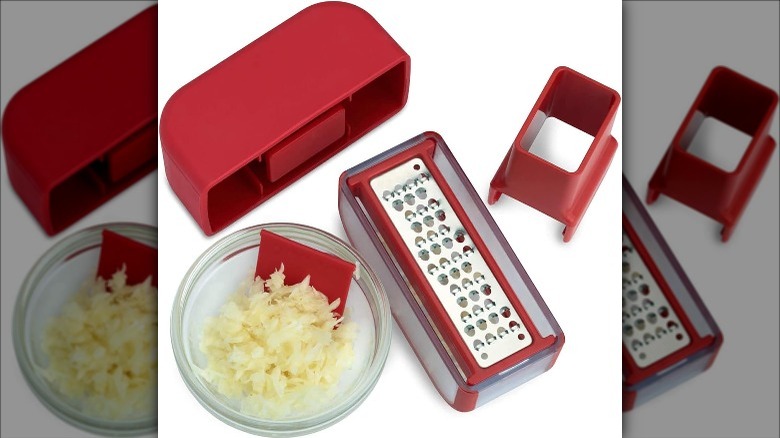 red microplane grater with garlic