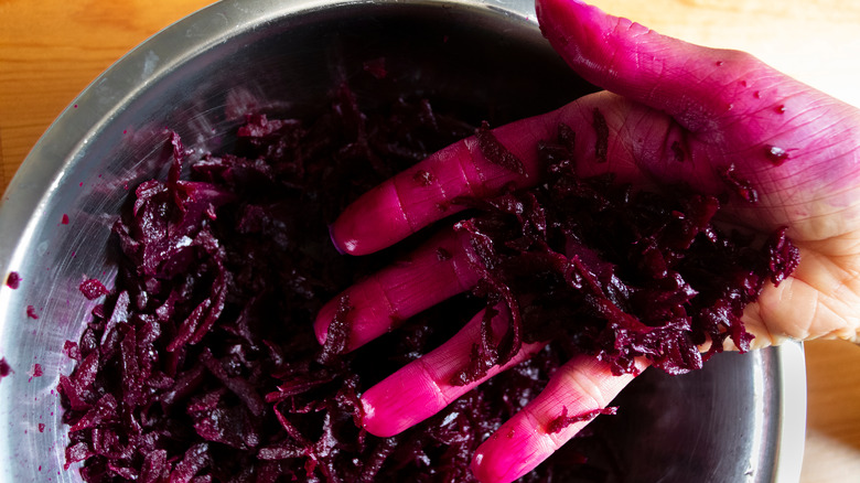 Stained hand from beetroot