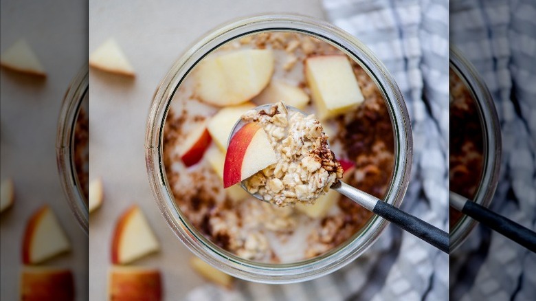 Spoon in jar of overnight oats