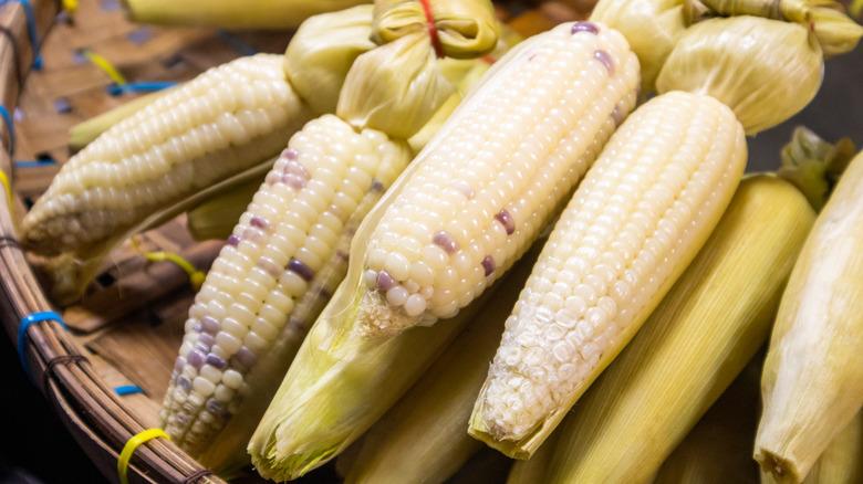 basket of steamed corn