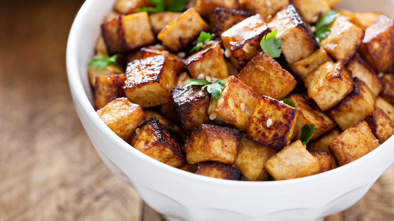 stir fried tofu in a bowl