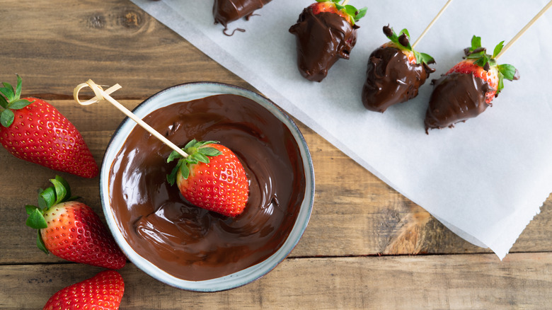 Strawberry in melted chocolate