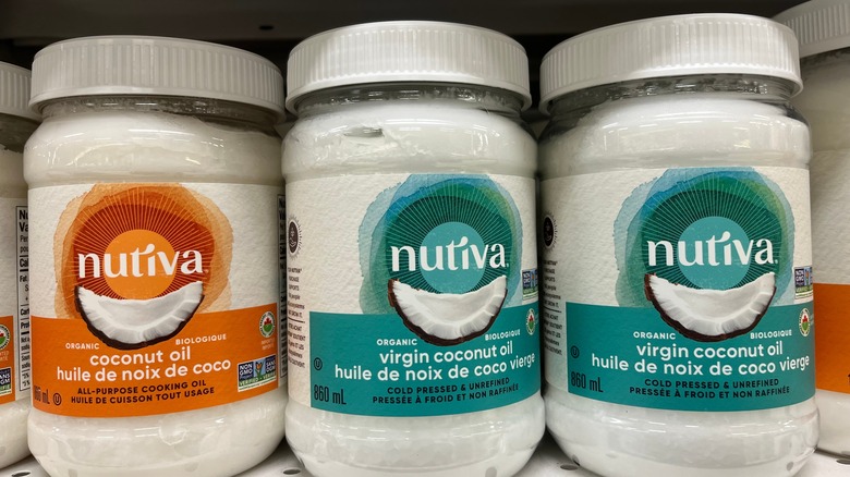 Coconut oil on store shelf