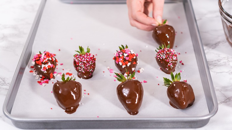 Chocolate-covered strawberries with sprinkles