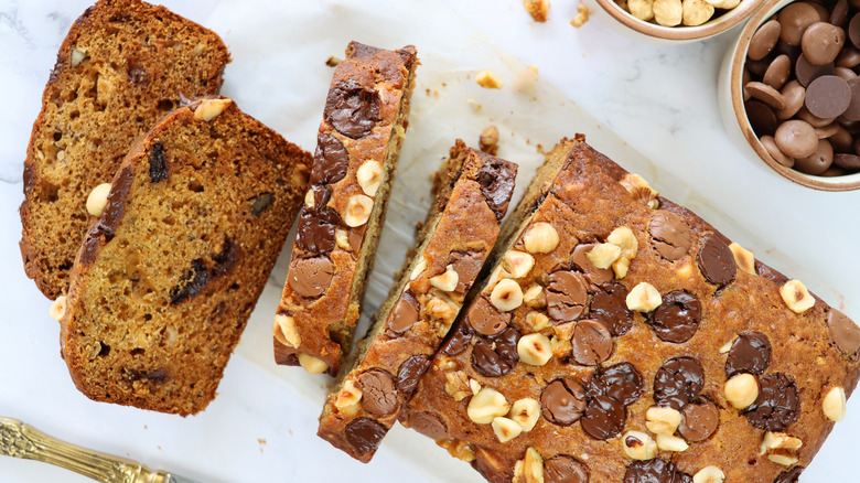 sliced loaf of chocolate chip bread