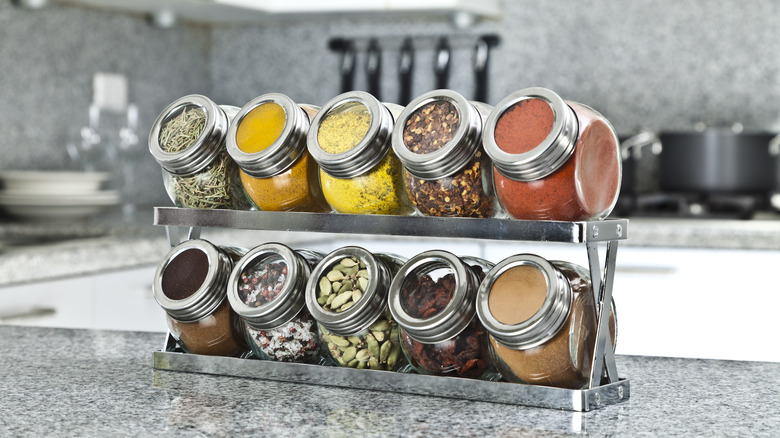 spice rack on a counter