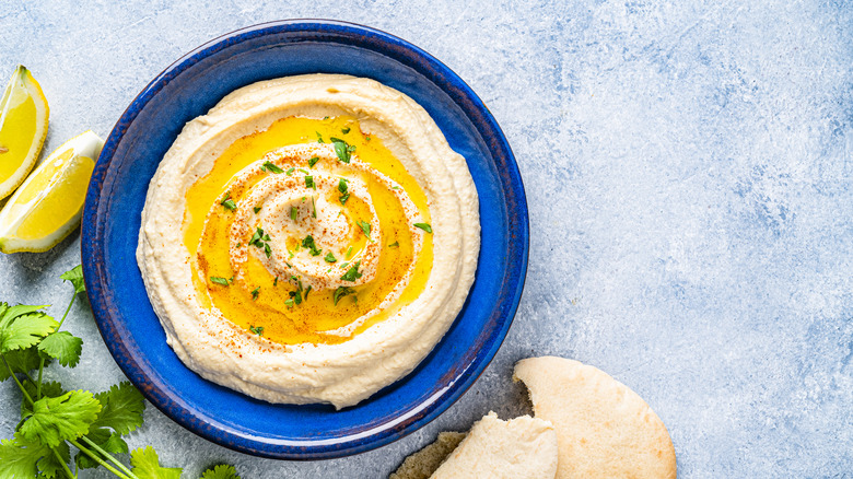 hummus topped with oil