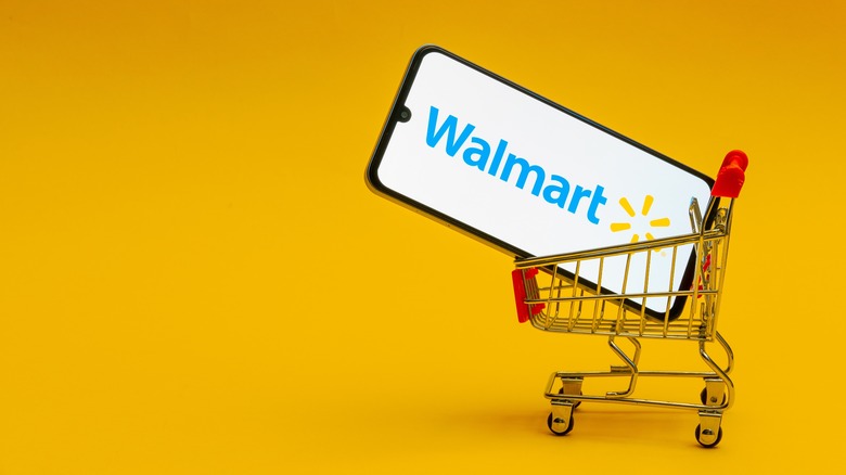 Walmart logo on phone in basket