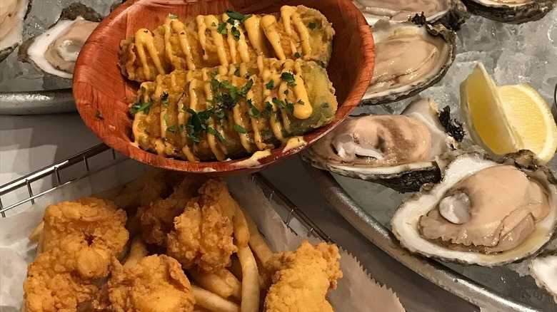 Seafood and fried foods mixed