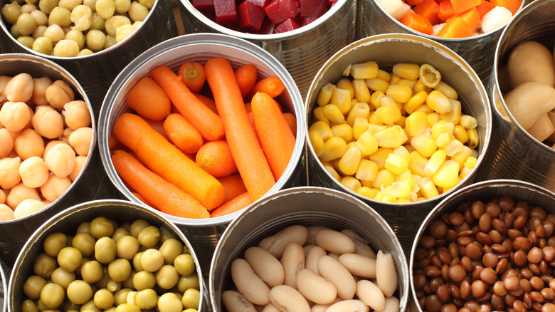 a variety of canned vegetables