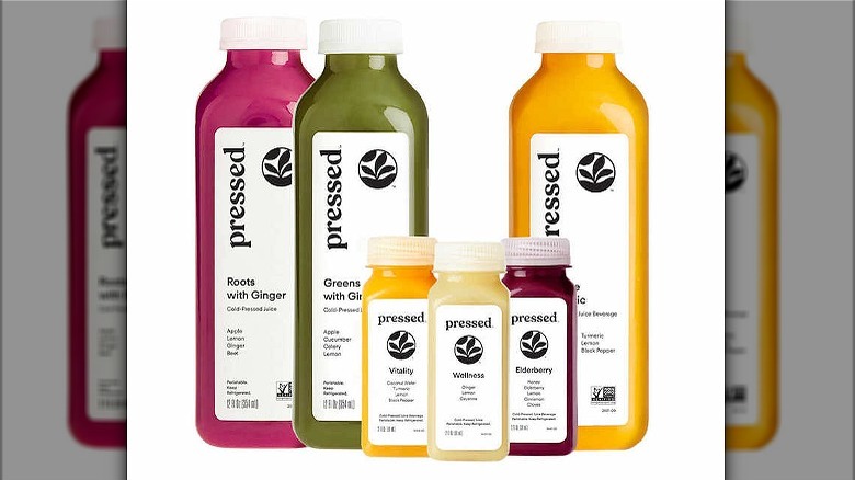 bottles of Pressed juices and shots