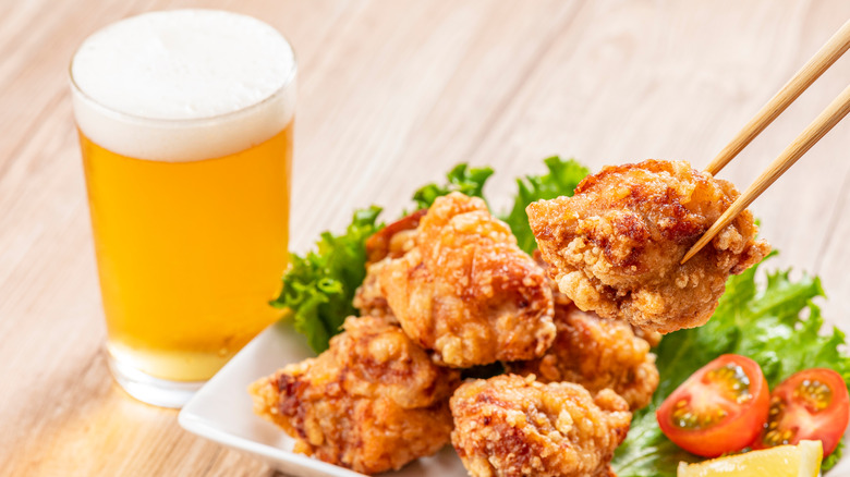 Wheat beer and fried chicken