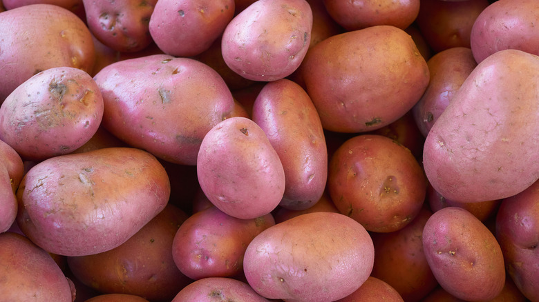 A close-up view of a pile of red potatoes