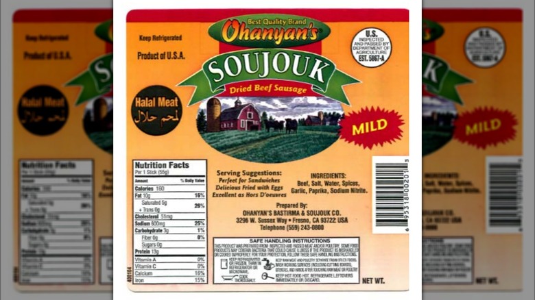 Label for Ohanyan's Soujouk Dried Beef Sausages