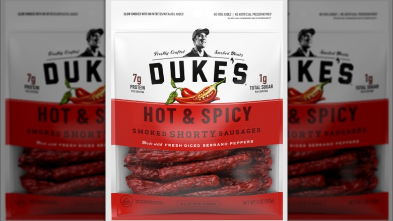 Pack of Duke's Hot & Spicy Smoked Shorty Sausages