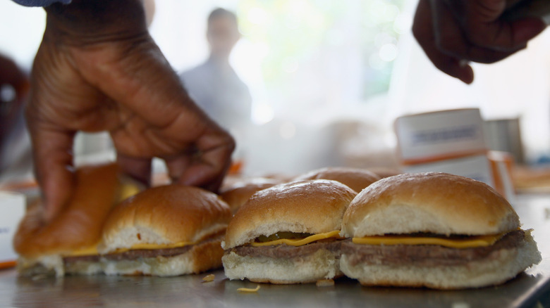 white castle sliders being made