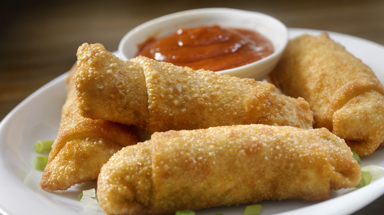 egg rolls on a dish