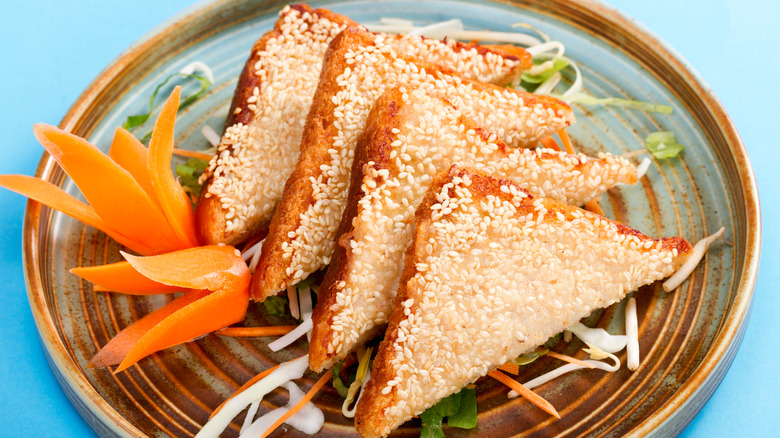 Chinese prawn toast on plate