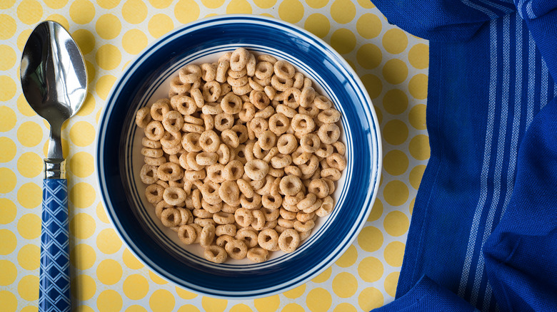 bowl of cheerios with spoon