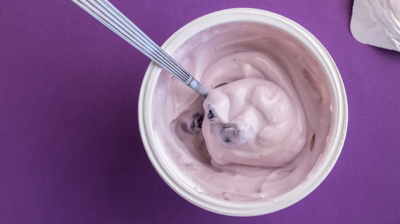 blueberry yogurt cup and spoon