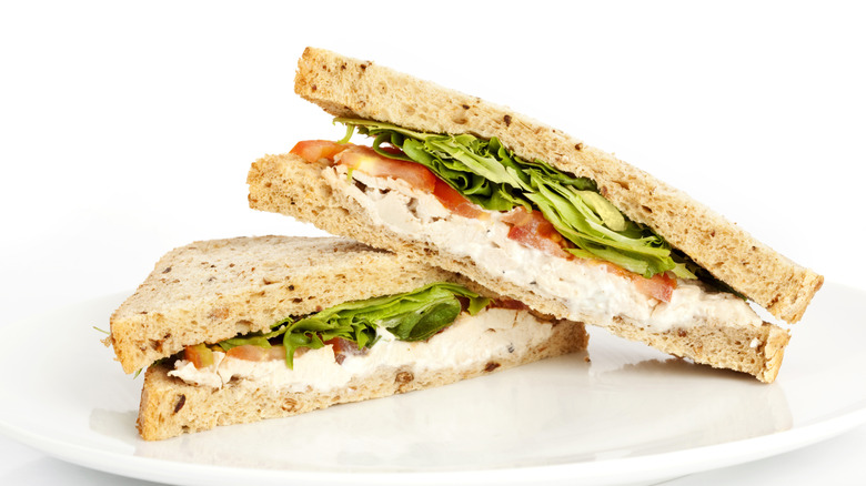 chicken salad sandwich on plate