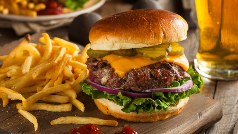 bison burger with fries