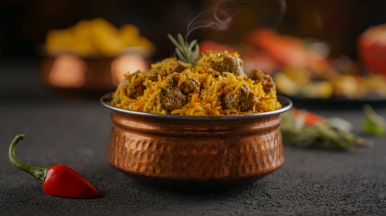 mutton biryani in bowl