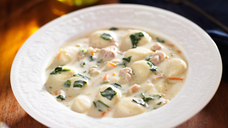 Bowl of chicken gnocchi soup