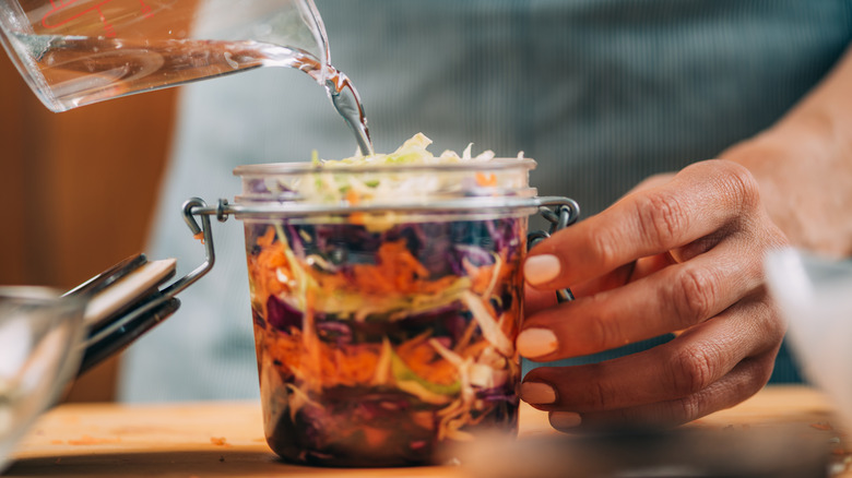 jar of homemade fermented vegetables 