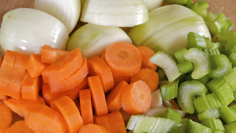 Chopped carrots, celery and onion